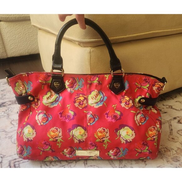 Betsey Johnson Pink Floral Large Satchel Handbag/Tote - Picture 1 of 11